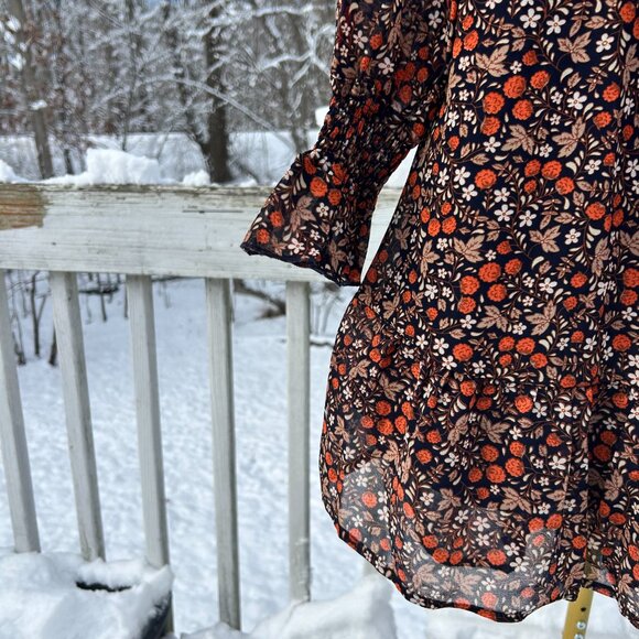 Allegra K Women's Chiffon Floral Cottagecore long sleeves dress with tie neck S - Picture 3 of 6